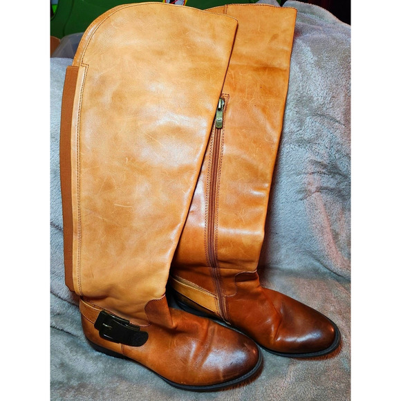 Vince Camuto Bedina 2 Tone Tall Riding Boots 7M 100 % Leather Western Boho - Picture 9 of 11